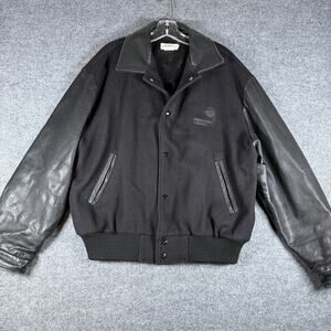 Men's XL Varsity Jacket - Leather Sleeves - Wool Body - Embroidered - Bombardier
